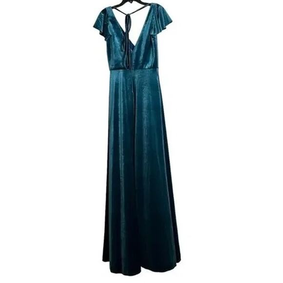 NWT After Six Lux Velvet Flutter Sleeve V Neck Maxi Dress Pockets 6 Dutch Blue - Picture 6 of 15